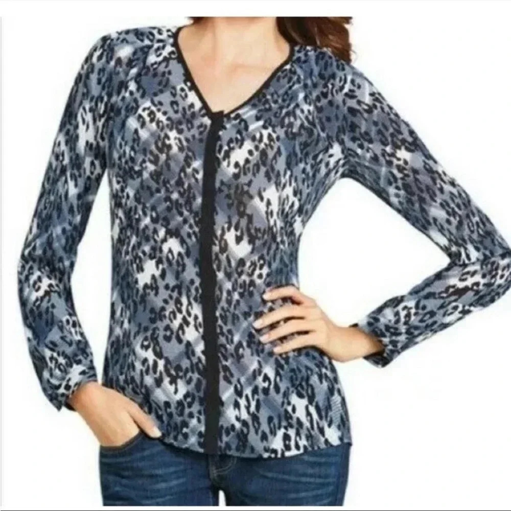 CAbi Fatale Leopard print blue Blouse #977